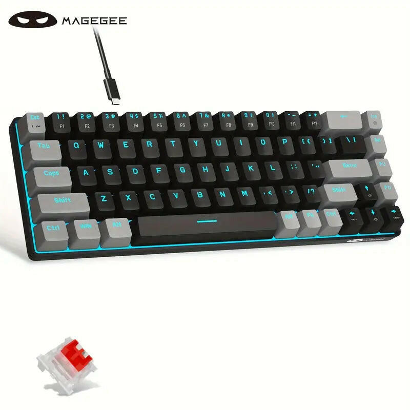 Magegee Portable 60% Mechanical Gaming Keyboard, Mk-Box LED Backlit Compact 68 Keys Mini Wired Office Keyboard with Blue Switch for Windows Laptop PC Mac