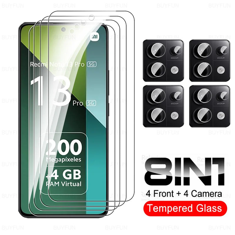 8 in 1 Tempered Glass For Redmi Note 13 Pro 5G Camera Glass For Xiaomi Redmy Note13 13Pro Note13Pro 4G HD Lens Screen Protector