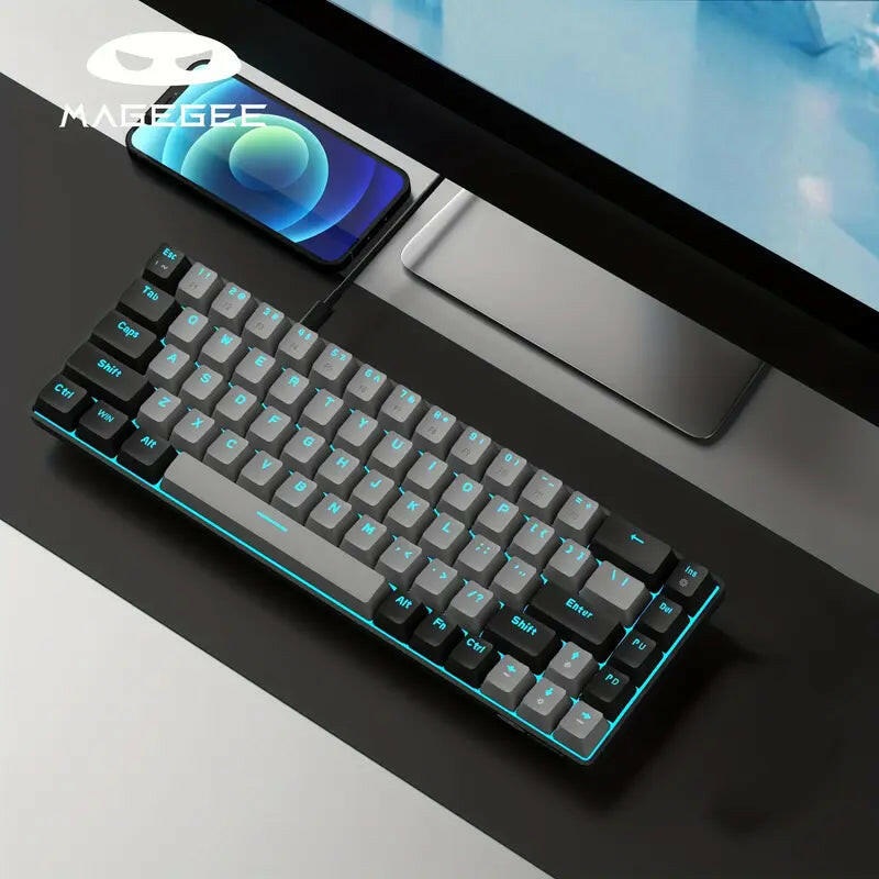 Magegee Portable 60% Mechanical Gaming Keyboard, Mk-Box LED Backlit Compact 68 Keys Mini Wired Office Keyboard with Blue Switch for Windows Laptop PC Mac