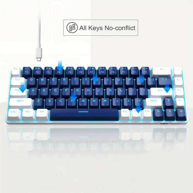 Magegee Portable 60% Mechanical Gaming Keyboard, Mk-Box LED Backlit Compact 68 Keys Mini Wired Office Keyboard with Blue Switch for Windows Laptop PC Mac