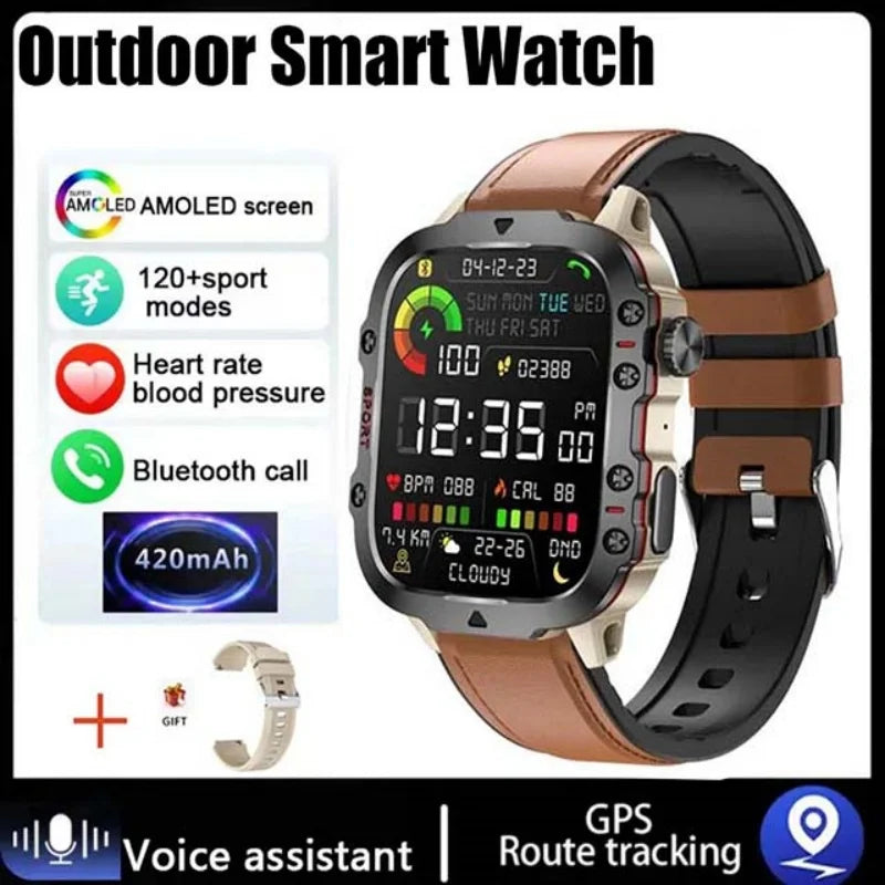 New design Men's smartwatch Rugged Military Bluetooth Talk Sports Heart Rate IP68 Waterproof outdoor smartwatch Android IOS