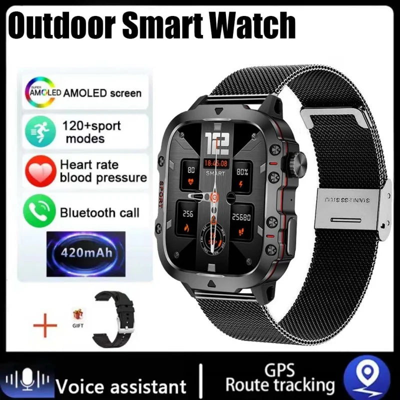 New design Men's smartwatch Rugged Military Bluetooth Talk Sports Heart Rate IP68 Waterproof outdoor smartwatch Android IOS