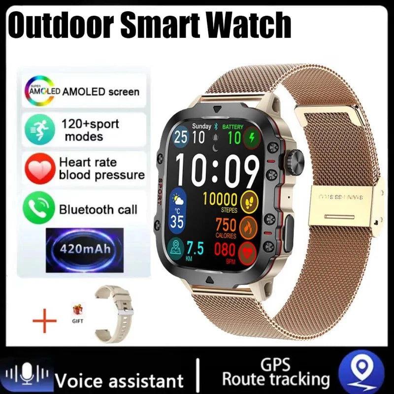 New design Men's smartwatch Rugged Military Bluetooth Talk Sports Heart Rate IP68 Waterproof outdoor smartwatch Android IOS