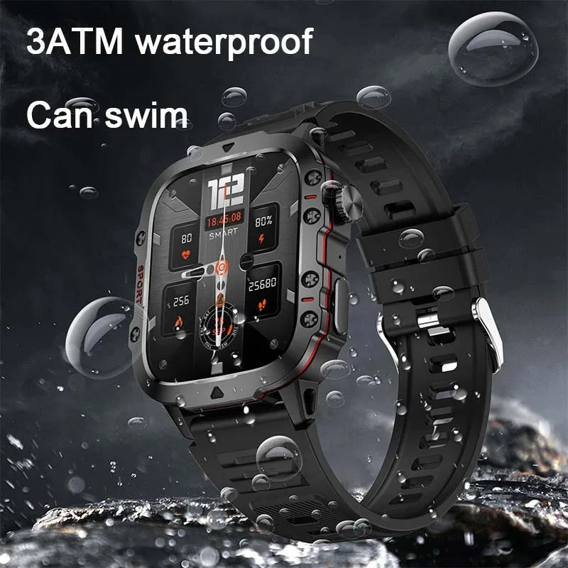 New design Men's smartwatch Rugged Military Bluetooth Talk Sports Heart Rate IP68 Waterproof outdoor smartwatch Android IOS