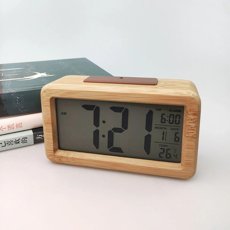 Wooden Alarm Clock Sensor Digital Backlight Time Display Electronic Clocks for Household Bedroom Ornaments