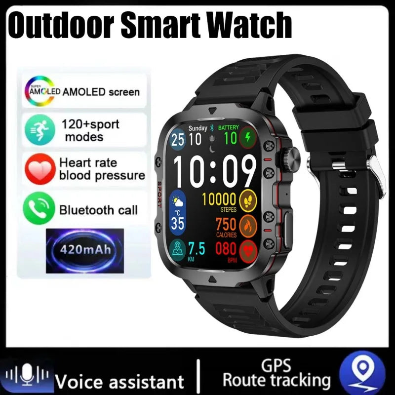 New design Men's smartwatch Rugged Military Bluetooth Talk Sports Heart Rate IP68 Waterproof outdoor smartwatch Android IOS