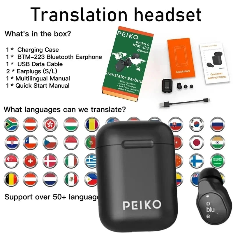 New Protable Translator Earphone Earbud Wireless Headset 50+ Languages Bluetooth Offline Translation Voice Assistant Backend