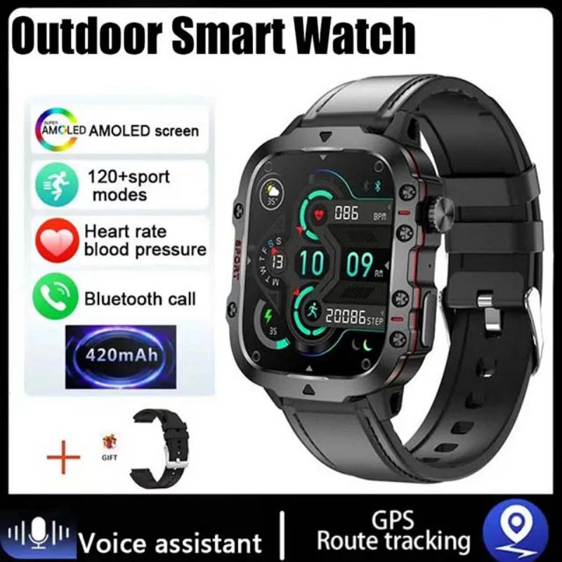 New design Men's smartwatch Rugged Military Bluetooth Talk Sports Heart Rate IP68 Waterproof outdoor smartwatch Android IOS