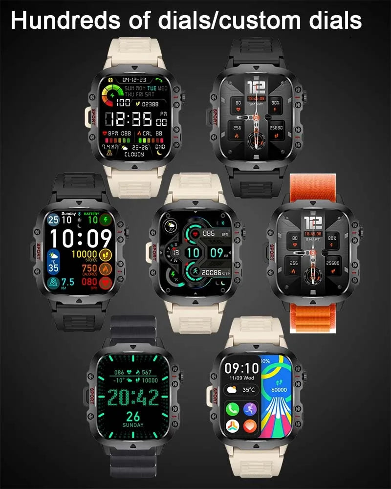 New design Men's smartwatch Rugged Military Bluetooth Talk Sports Heart Rate IP68 Waterproof outdoor smartwatch Android IOS