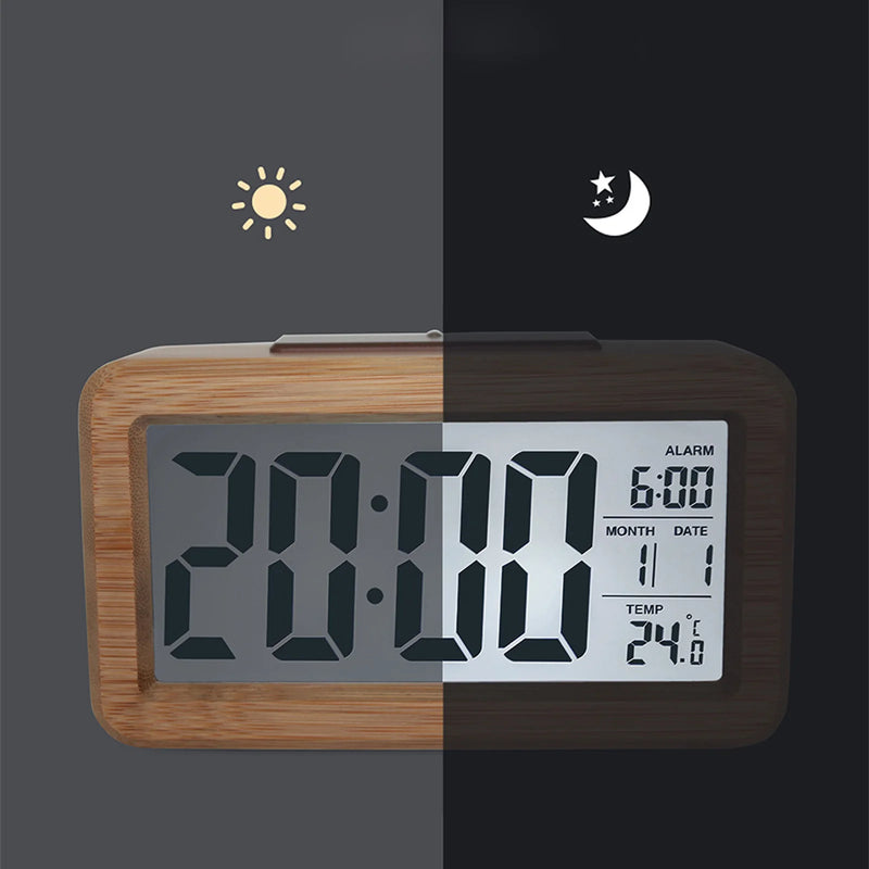 Wooden Alarm Clock Sensor Digital Backlight Time Display Electronic Clocks for Household Bedroom Ornaments