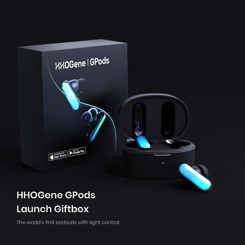 New HHOGene GPods With Light Control TWS Wireless Earbuds ANC Full RGB LEDs IPX4 Bluetooth 5.2 Headphones USB-C World Premiere