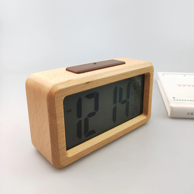 Wooden Alarm Clock Sensor Digital Backlight Time Display Electronic Clocks for Household Bedroom Ornaments