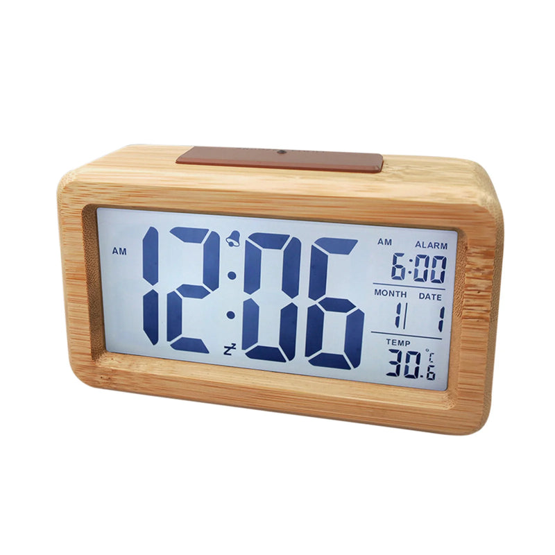 Wooden Alarm Clock Sensor Digital Backlight Time Display Electronic Clocks for Household Bedroom Ornaments