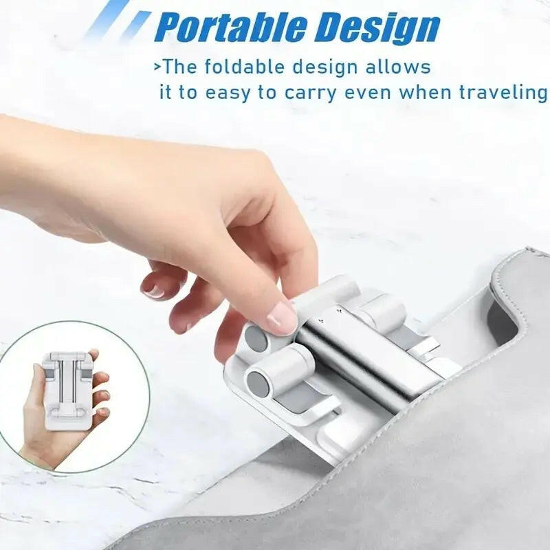 Cellphone Stand Holder, Height & Angle Adjustable Phone Holder with Soft Silicon Pad, Fully Foldable and Portable Phone Holder Compatible with All Mobile Phone/Tablet (White)